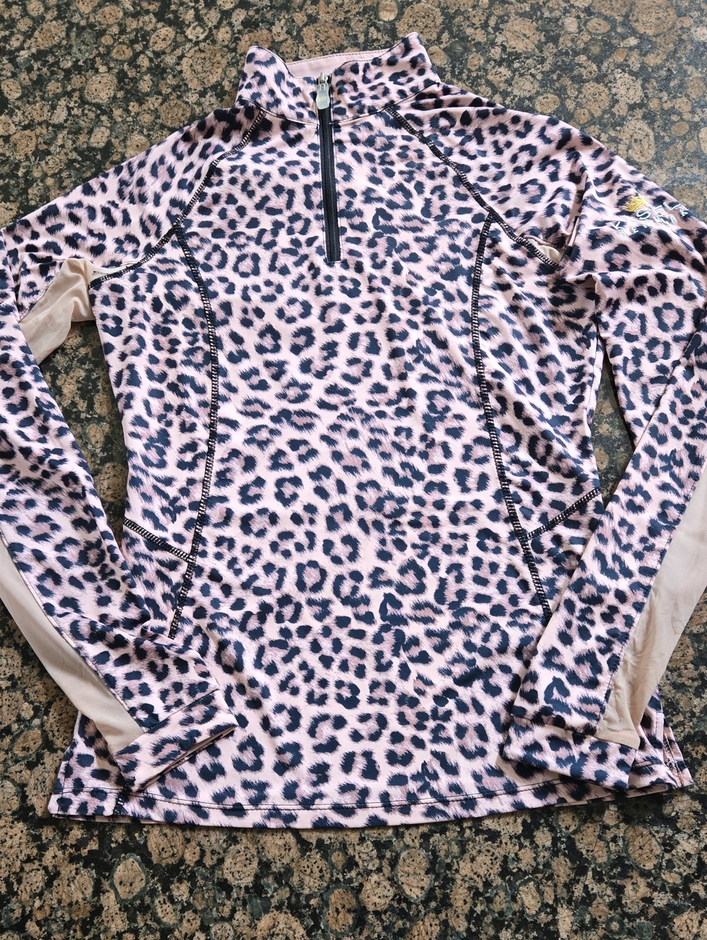 Kastel Leopard Print Quarter-Zip Equestrian Sun Shirt XS